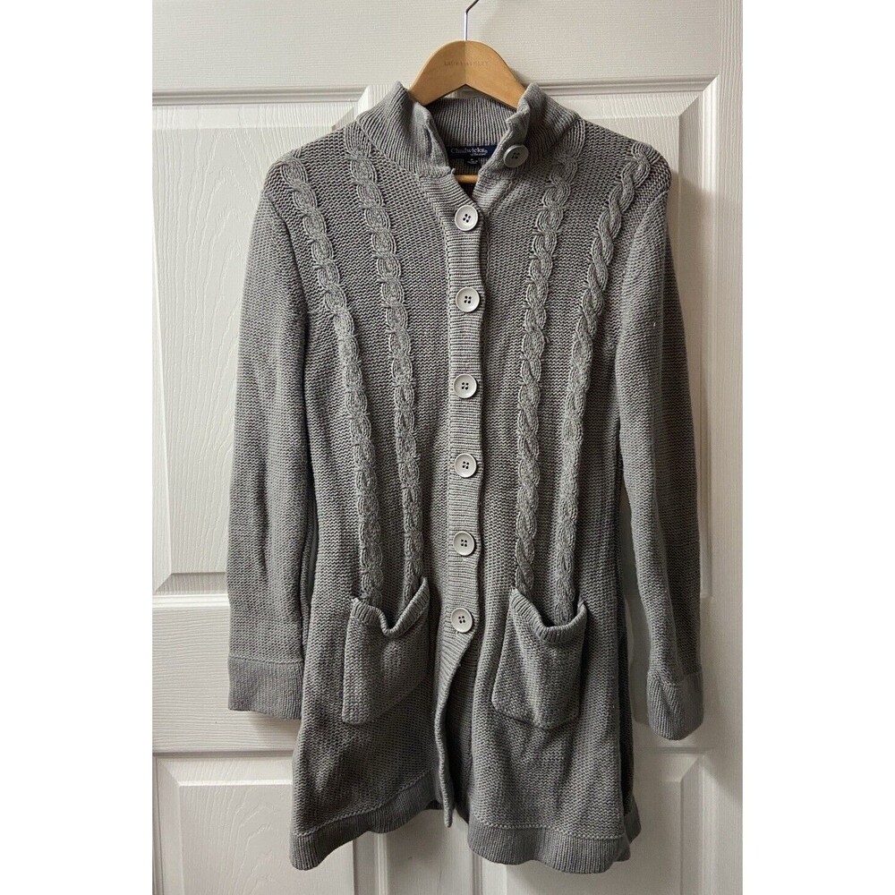 Chadwicks of Boston Cardigan Sweater Womens Medium Long Front Pockets Cable Knit